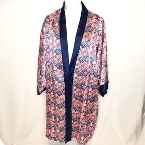 Victorias Secret Floral Satin Robe Size M/L Short Kimono *NO BELT* Pink Navy